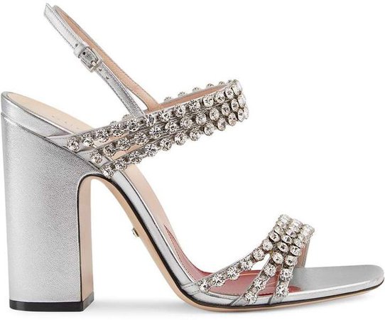 Metallic leather sandal with crystals