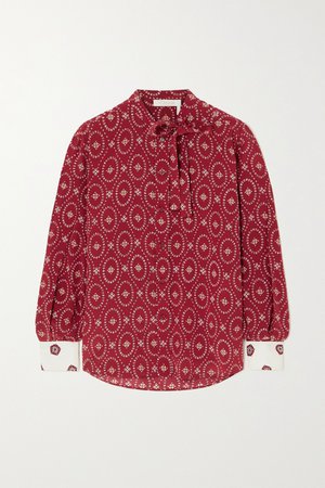 Red Tie-detailed printed silk blouse | Chloé | NET-A-PORTER