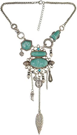 Amazon.com: Shineland Bohemian Exaggerate Turquoise Big Alloy Pendant Necklace Women Statement Jewelry (Style # 2 ANTI SILIVER): Clothing
