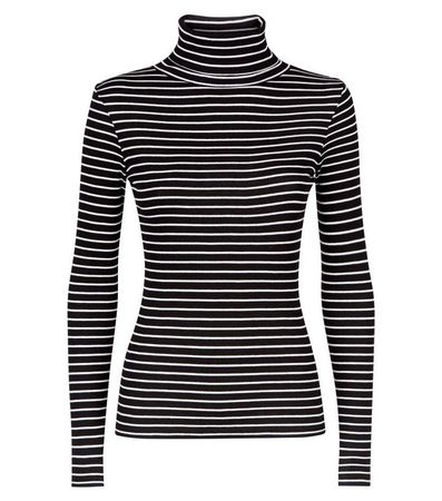 New Look Black Stripe Ribbed Roll Neck Top