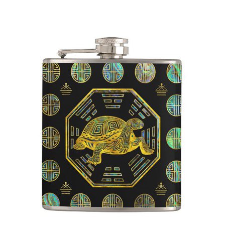 Golden Tortoise / Turtle Feng Shui Abalone Shell Hip Flask | Zazzle.com