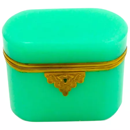 Large Antique French Green Opaline Glass Casket with Fancy Lock. : Grand Tour Antiques | Ruby Lane