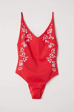 Swimsuit with Embroidery - Red