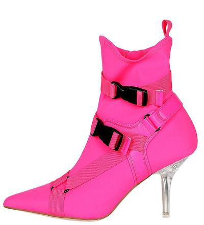 Wholesale Fashion Shoes Grace069 Hot Pink Buckle Lucite Heel Ankle Boot