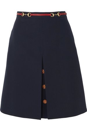 Gucci | Leather-trimmed wool and silk-blend midi skirt | NET-A-PORTER.COM