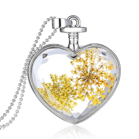 Glass heart with dry flower necklace