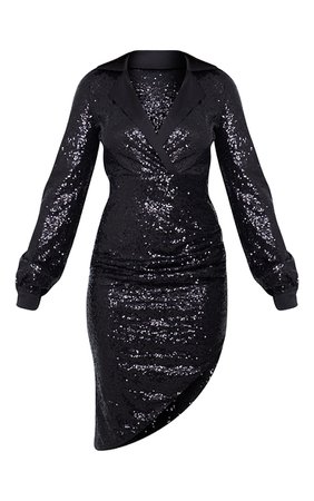 Black Sequin Satin Lapel Midi Dress | Dresses | PrettyLittleThing USA