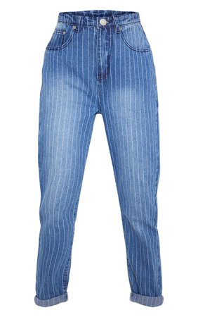 Blue Striped Turn Up Mom Jeans | Denim | PrettyLittleThing AUS