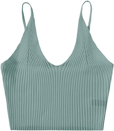 SweatyRocks Women's V Neck Crop Cami Top Ribbed Knit Spaghetti Strap Sleeveless Vest at Amazon Women’s Clothing store