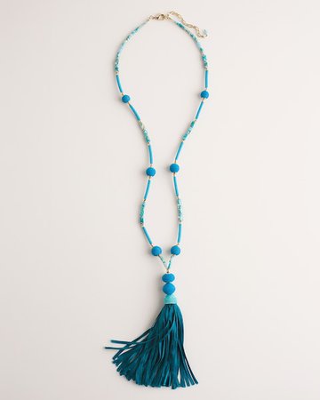 Turquoise-Hued Tassel-Pendant Necklace - Women's Statement Jewelry - Earrings, Necklaces & Bracelets - Chico's