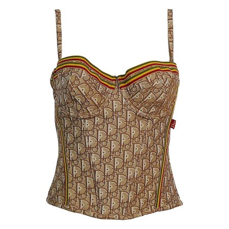 Christian Dior by John Galliano Rasta Monogram Bustier Top US Size 36C For Sale at 1stdibs