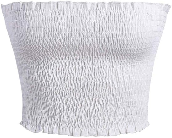 GATHY Women's Strapless Pleated Sexy Tube Crop Tops (L/XL, White) at Amazon Women’s Clothing store