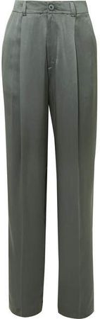 Silk-satin Wide-leg Pants - Dark green