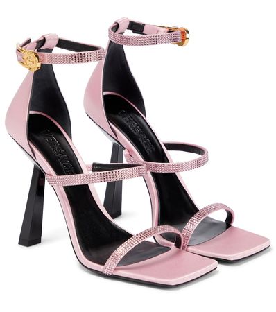 Versace - Fendace embellished satin sandals | Mytheresa