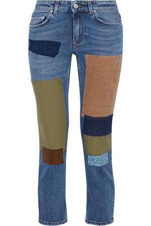 Mid denim Row cropped patchwork low-rise skinny jeans | Sale up to 70% off | THE OUTNET | ACNE STUDIOS | THE OUTNET