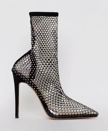 Simmi diamanté fishnet mesh boot heels