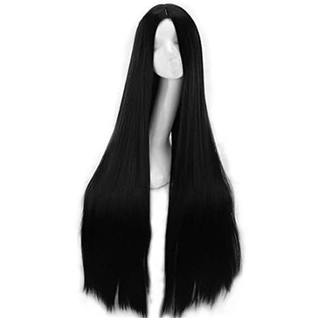 Amazon.com : Flonding Black Long Straight Wig Synthetic Wigs No Bangs Halloween Cosplay Costume Costume Anime Wig (70cm) : Beauty & Personal Care