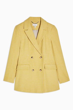 Yellow Check Double Breasted Blazer | Topshop