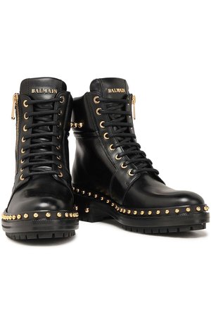Black Army studded glossed-leather ankle boots | Sale up to 70% off | THE OUTNET | BALMAIN | THE OUTNET