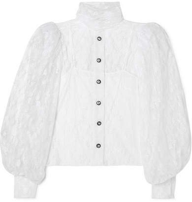Button-embellished Chantilly Lace Shirt - White