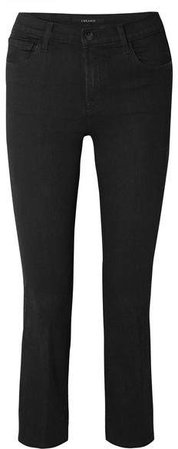 Selena Cropped Mid-rise Flared Jeans - Black