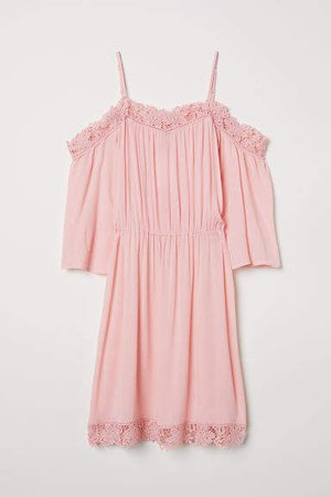 Open-shoulder Dress - Pink