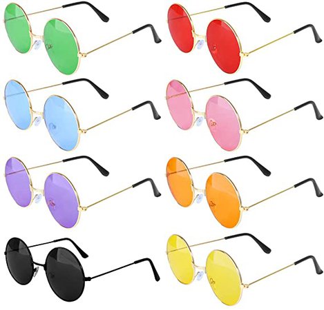 Amazon.com: ONESING 8 Pairs Round Hippie Sunglasses Circle Sunglasses for Women John 60 's Style Circle Colored Glasses, Multicoloured, Large : Clothing, Shoes & Jewelry