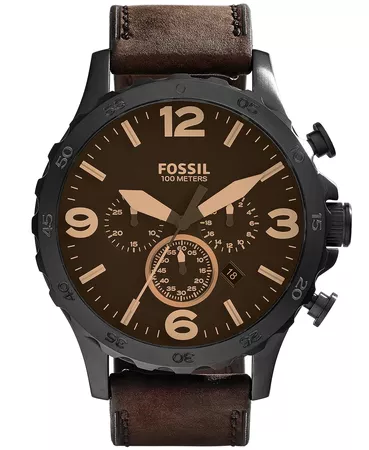Fossil Nate Brown Leather Strap Watch 50mm