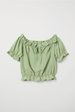 Off-the-shoulder Blouse - Light green - | H&M US