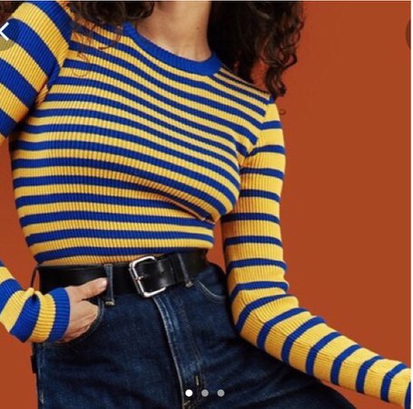 blue and yellow striped top