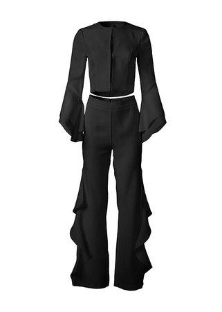 Ruffle Pants Set in Black | VENUS