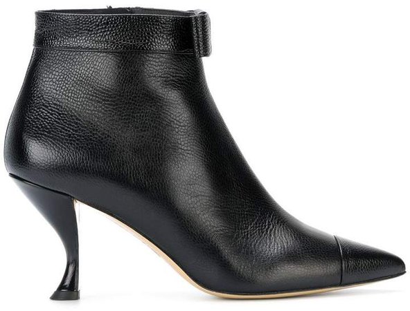 Bowed Curved Heel Bootie In Pebble Grain Leather