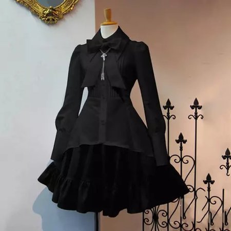 2020 Retro Vintage Women Gothic Girls Punk Mini Dress High Waist Long Sleeve Hat Collar Sexy Gry Black Lolita Plus Size Jurken|Dresses| - AliExpress