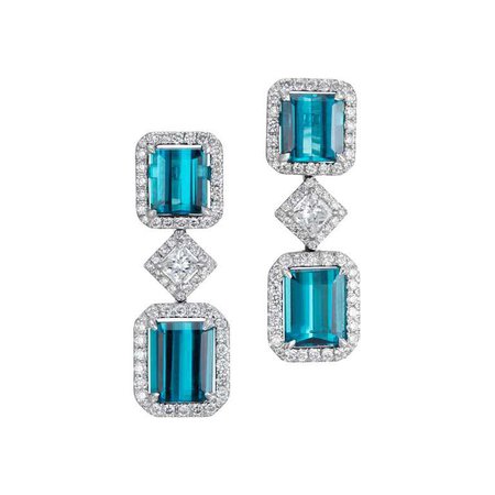 18K White Gold 4.6 Carat Blue Tourmaline Diamond Earrings For Sale at 1stdibs