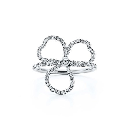 Tiffany Paper Flowers™ diamond open flower ring in platinum. | Tiffany & Co.
