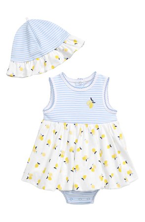Little Me Lemon Bodysuit Dress & Sun Hat Set (Baby) | Nordstrom
