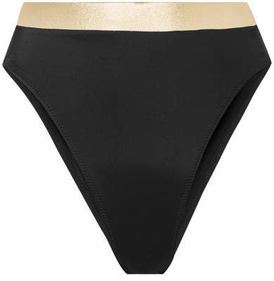 The Bella Metallic-trimmed Bikini Briefs - Black