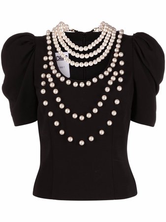Moschino pearl-embellished short-sleeved blouse
