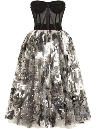 Shop Dolce & Gabbana tulle graffiti-print midi dress with Express Delivery - FARFETCH