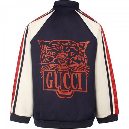 Gucci Leopard Logo Tracksuit Jacket in Navy - Bambini Fashion