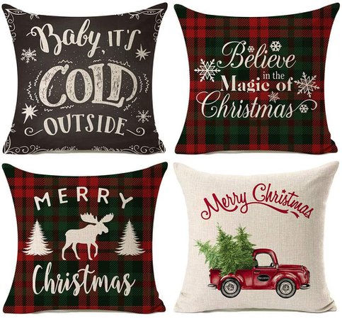 Amazon.com: Kithomer Set of 4 Christmas Decorations Pillow Covers Christmas Buffalo Plaid Farmhouse Decor Throw Pillow Cases Cushion Cover 18 x 18 Inch: Home & Kitchen