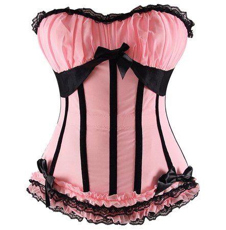 Pink & Black Bows & Ruffled Lace Corset Bustier