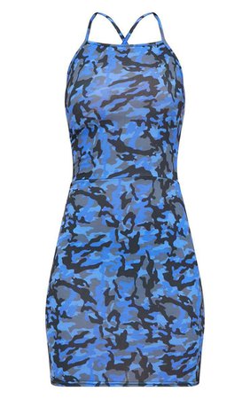 Blue Camo Bodycon Dress | Dresses | PrettyLittleThing USA