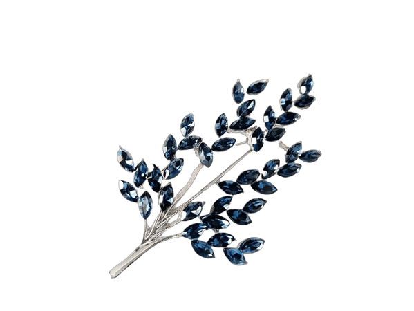 Blue sapphire tree branch brooch, crystal brooch pin in 18K white gold, navy crystal brooch gold, gift for mom, gift for her