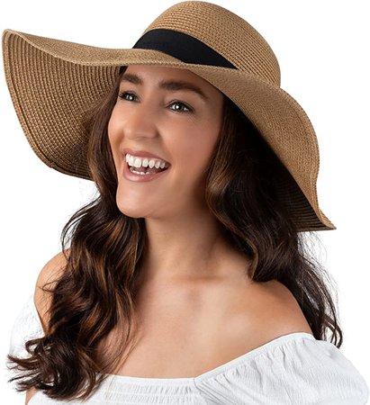 Amazon.com: Women Floppy Sun Hat with Wide Brim—Foldable Roll-Up Straw Beach Hat UPF 50 Khaki