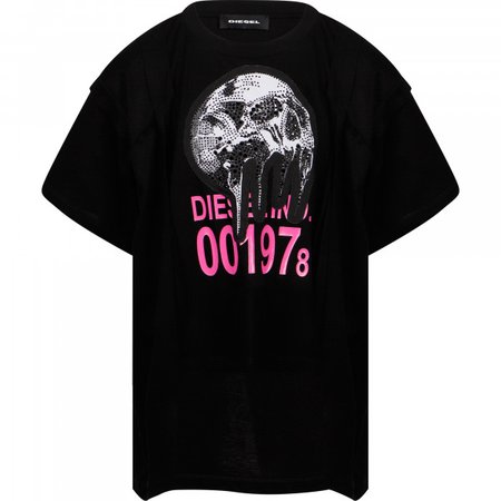 Diesel Logo Skull Print T-Shirt in Black - BAMBINIFASHION.COM
