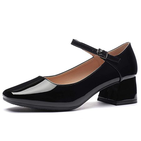 Amazon.com | CINAK Women's Mary Jane Casual Pumps-Classic One Bar Straps Patent Heels Office Ladies Shoes | Pumps
