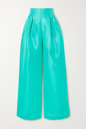Turquoise Silk-gazar wide-leg pants | Christopher John Rogers | NET-A-PORTER