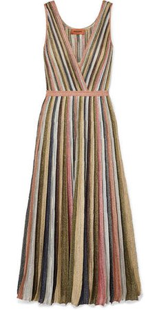 Pleated Metallic Crochet-knit Maxi Dress - Pink