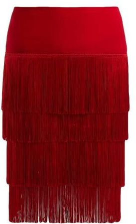 Fringed Tiered Skirt - Womens - Red
